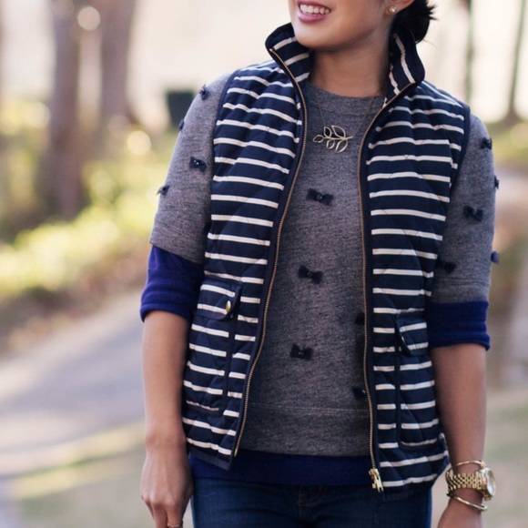J. Crew Navy Stripe Excursion Quilted Puffer Vest